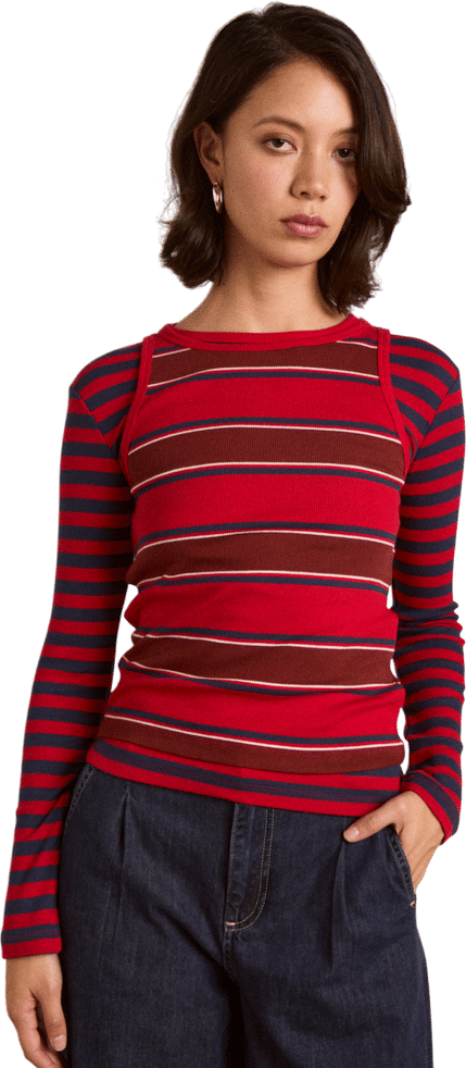 manon layered ls tee red stripe