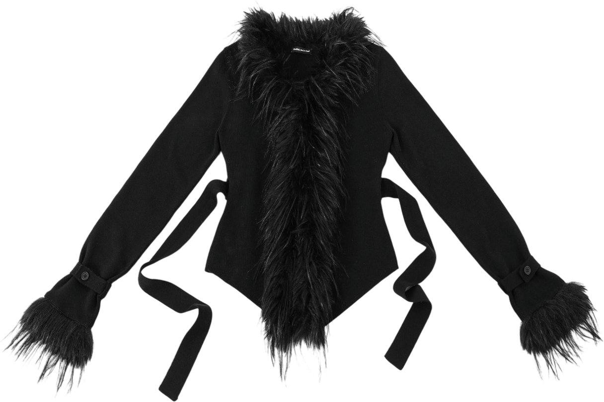 [2차 재입고] Fur-Trimmed Back-Strap Cardigan #Black