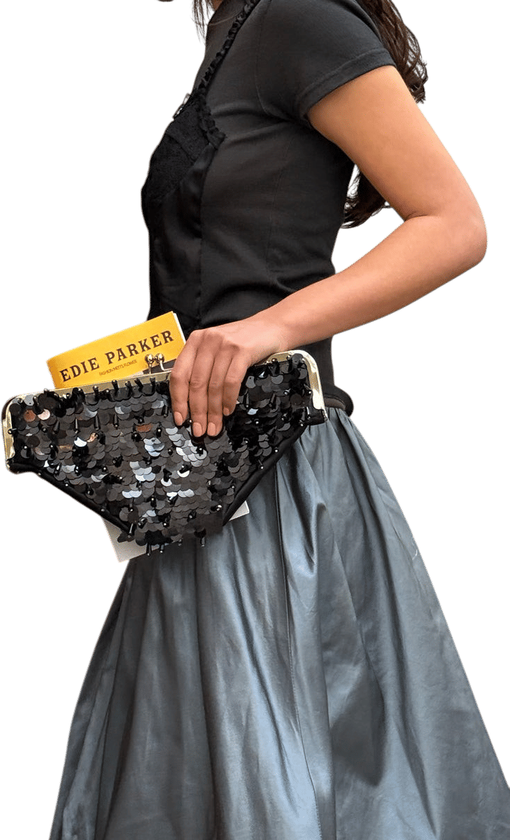 Edie Parker Undies Clutch in Black Sequins