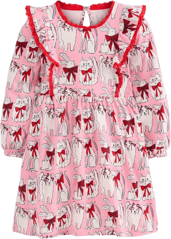 Long Sleeve Ruffle Dress-Bubblegum Pink Favourite Pets