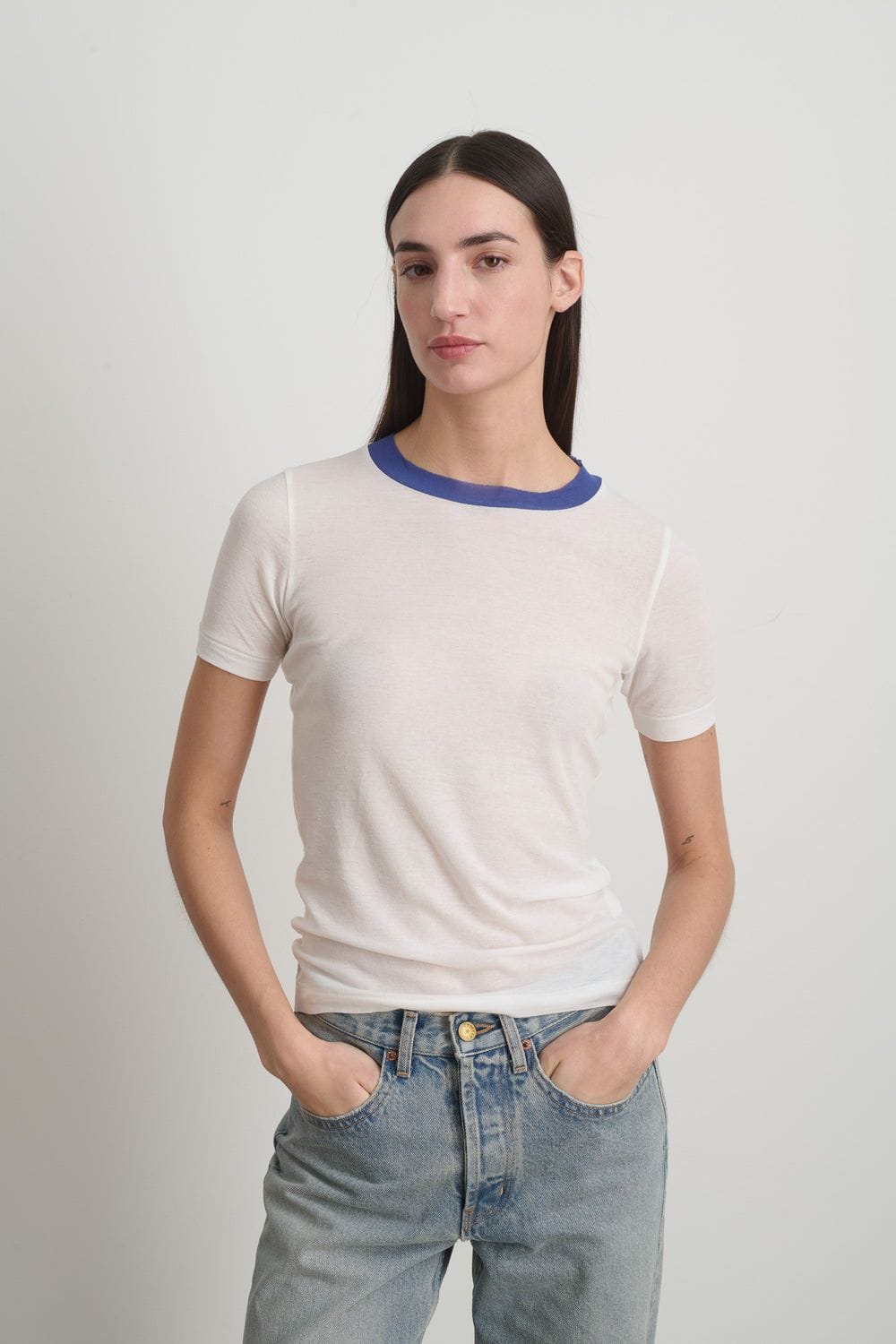Womens Ringer Tee White/Blue