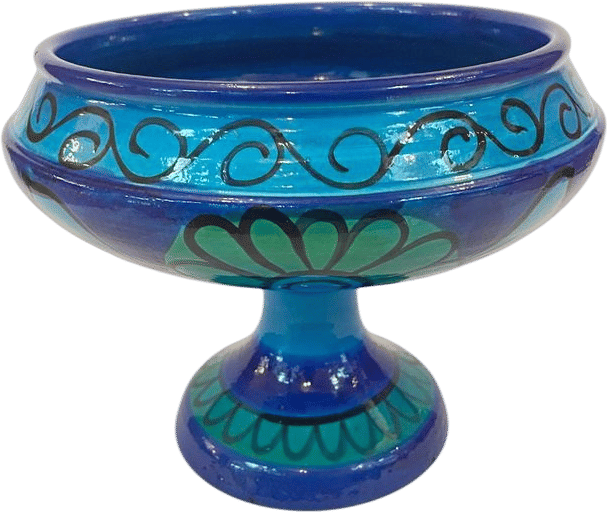 Vintage Italian Bellini Pottery 1960 Floral Pedestal Hand Painted Blue Turquoise - Etsy