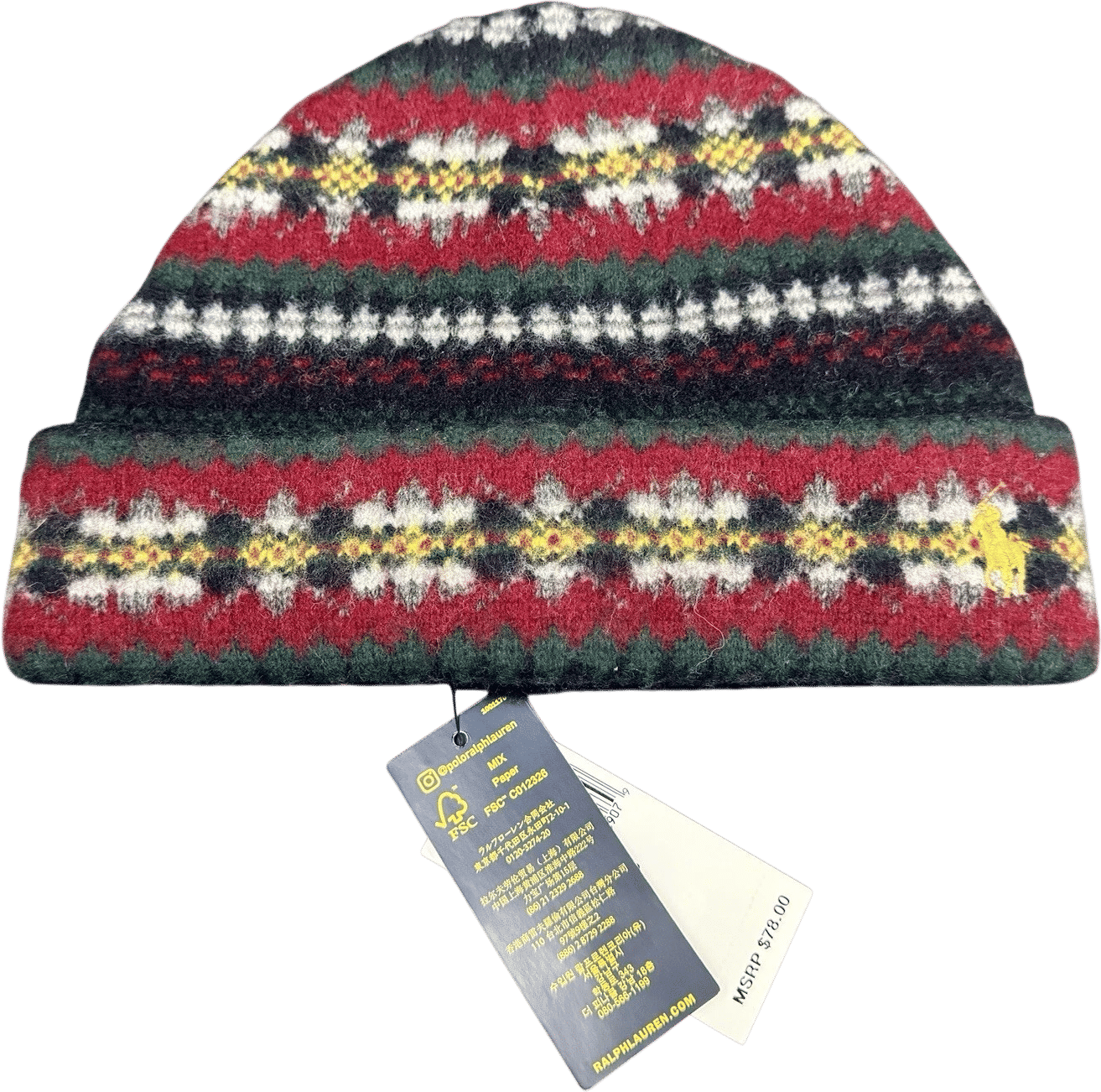 Polo Ralph Lauren Holiday Fair Isle Vintage Wool Blend Beanie One Size NWT