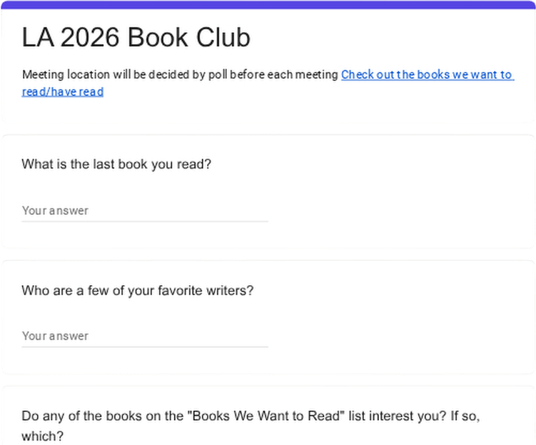 LA 2026 Book Club, Fill this out!