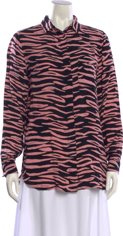Ganni Animal Print Long Sleeve Button-Up Top