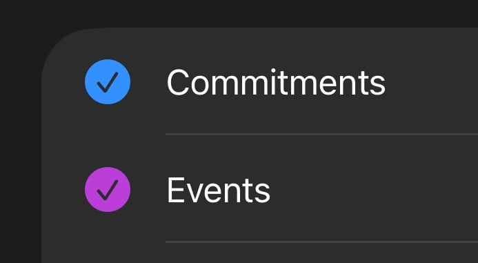separate social calendars for “events that are happening” and “things i’ve committed to”