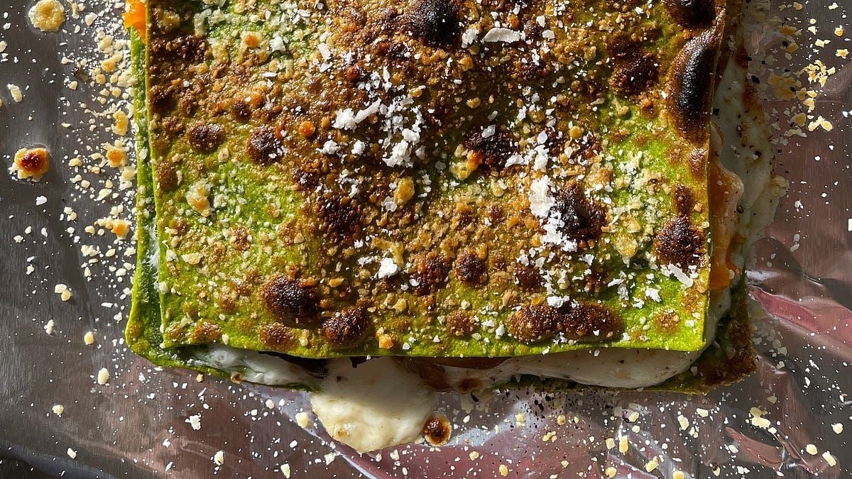 Two sheet green grilled lasagna from Rolo's