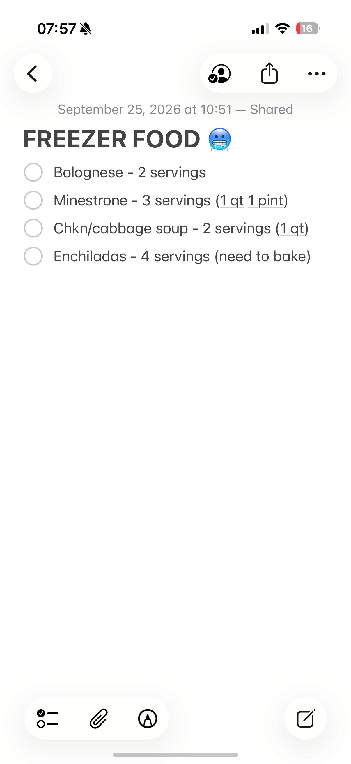 freezer meal inventory list