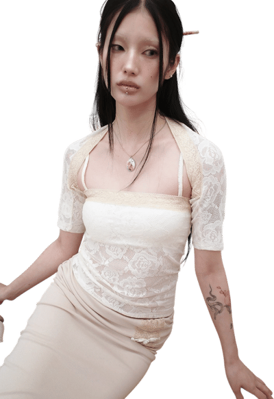 Floral Lace Sleeveless & Bolero Set