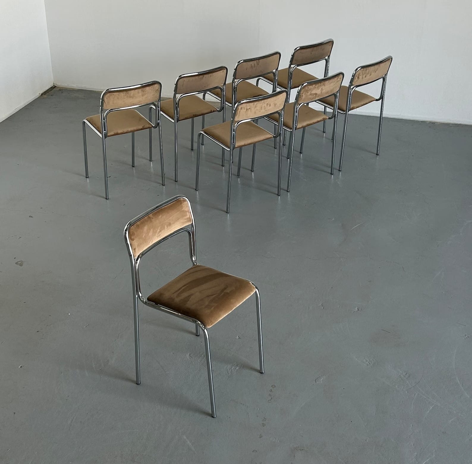 Vintage Bauhaus Chrome Tubular Steel and Velvet Chairs