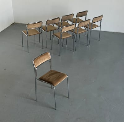 Vintage Bauhaus Chrome Tubular Steel and Velvet Chairs