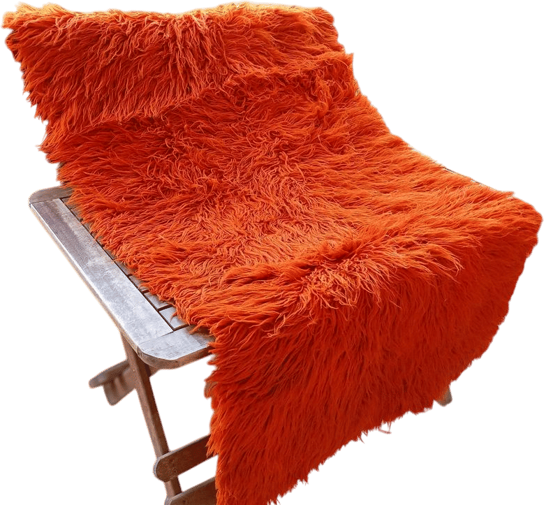 Woven Greek 70's Orange color Flokati Wool Organic Runner Rug Woollen Genuine Original Traditionally High quality Made in Greece