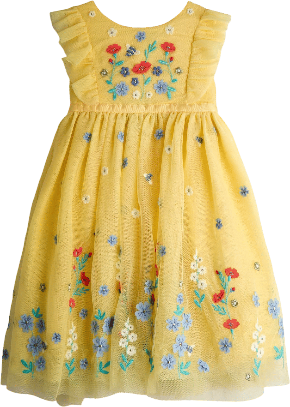 Light Yellow Floral Ruffle Tulle Party Dress