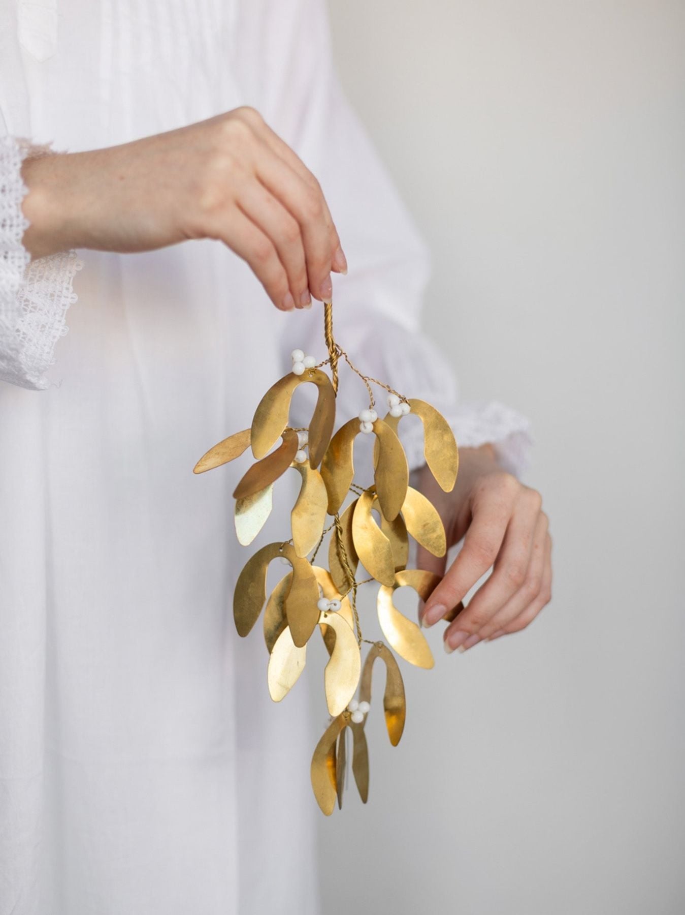 Brass Leaf and Glass Bead Mistletoe