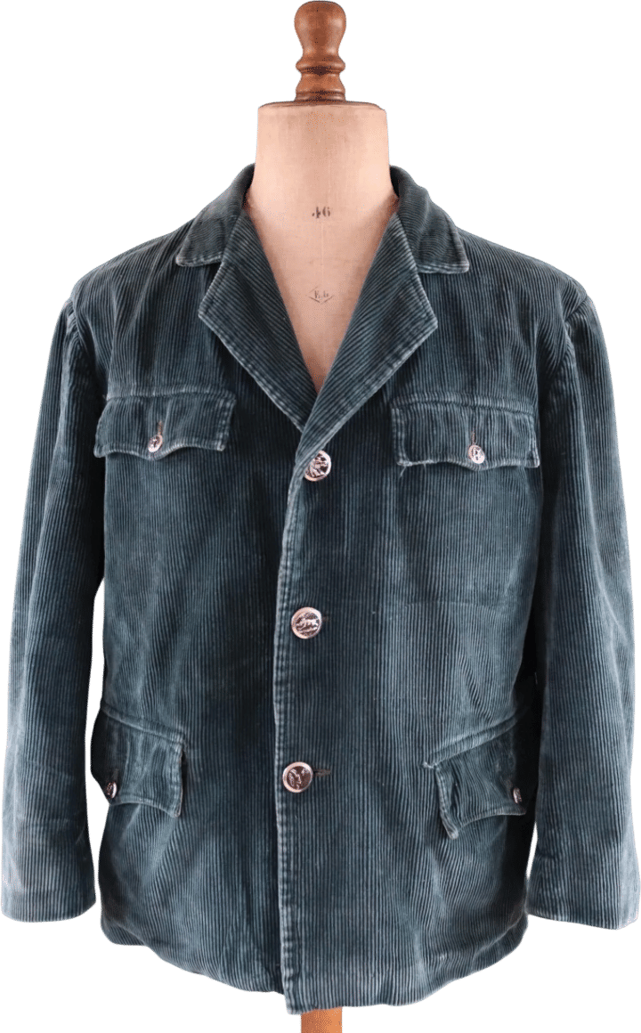 Vintage French workwear jacket - green corduroy - gamekeeper chore coat