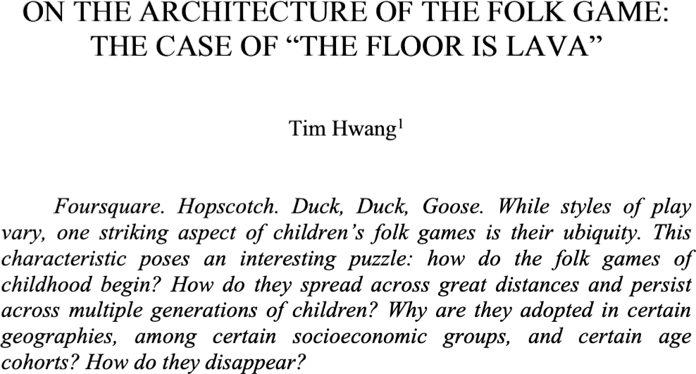 (Paper) The Architecture of the Folk Game: The Floor is Lava