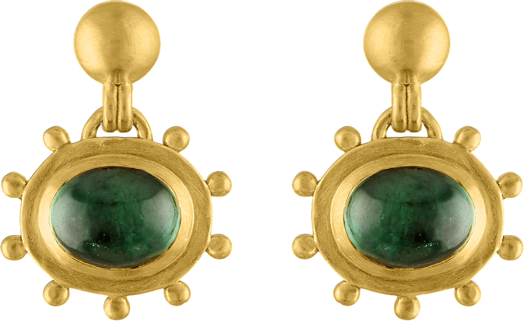 Large Green Tourmaline Bell Earrings