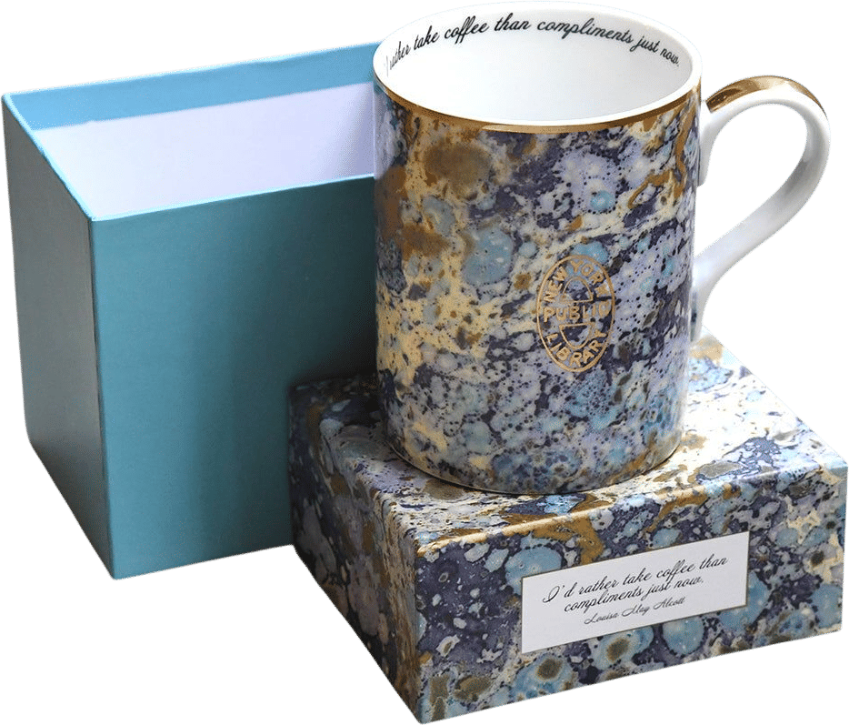 Marbleized NYPL Bookbinding Stamp Mug