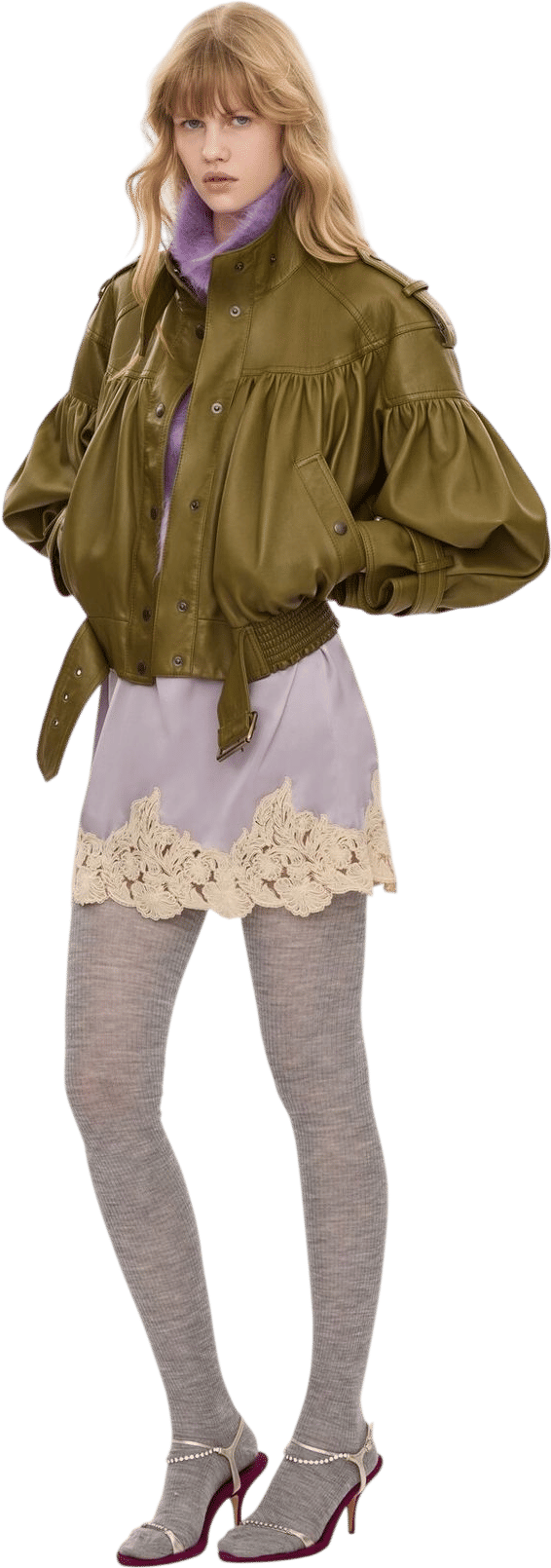 High-Neck Cropped Leather Jacket