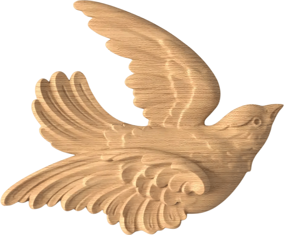 Carved bird applique from solid wood, Left