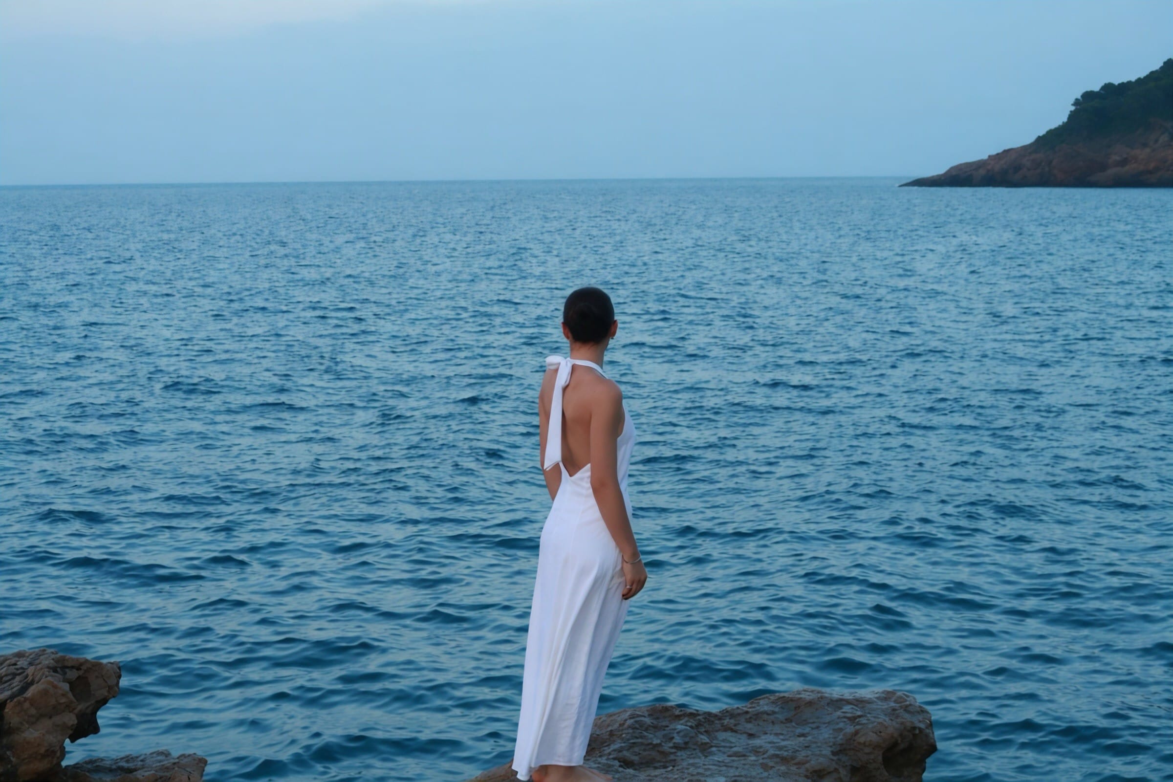 COMBINED LINEN BLEND MIDI DRESS