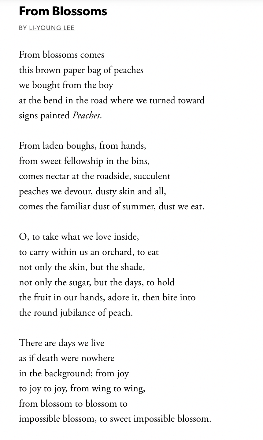 "from blossoms" by li-young li <3
