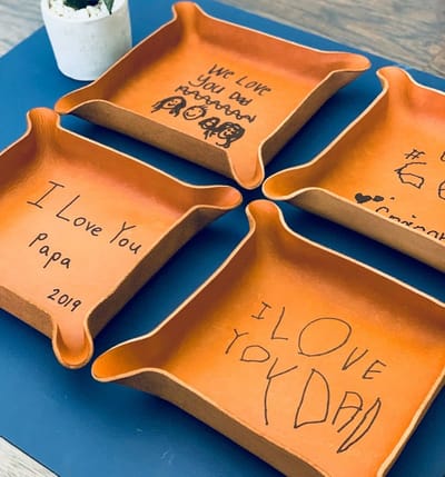 Your Kids Drawing Engraved Leather Tray