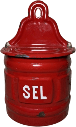 Vintage Belgian Red Enamel Salt Box
