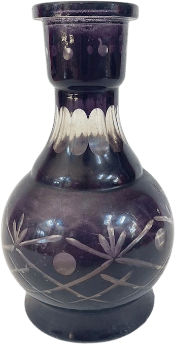 Vintage Amethyst Purple Etched Glass Vase Bohemian Cut to Clear Floral
