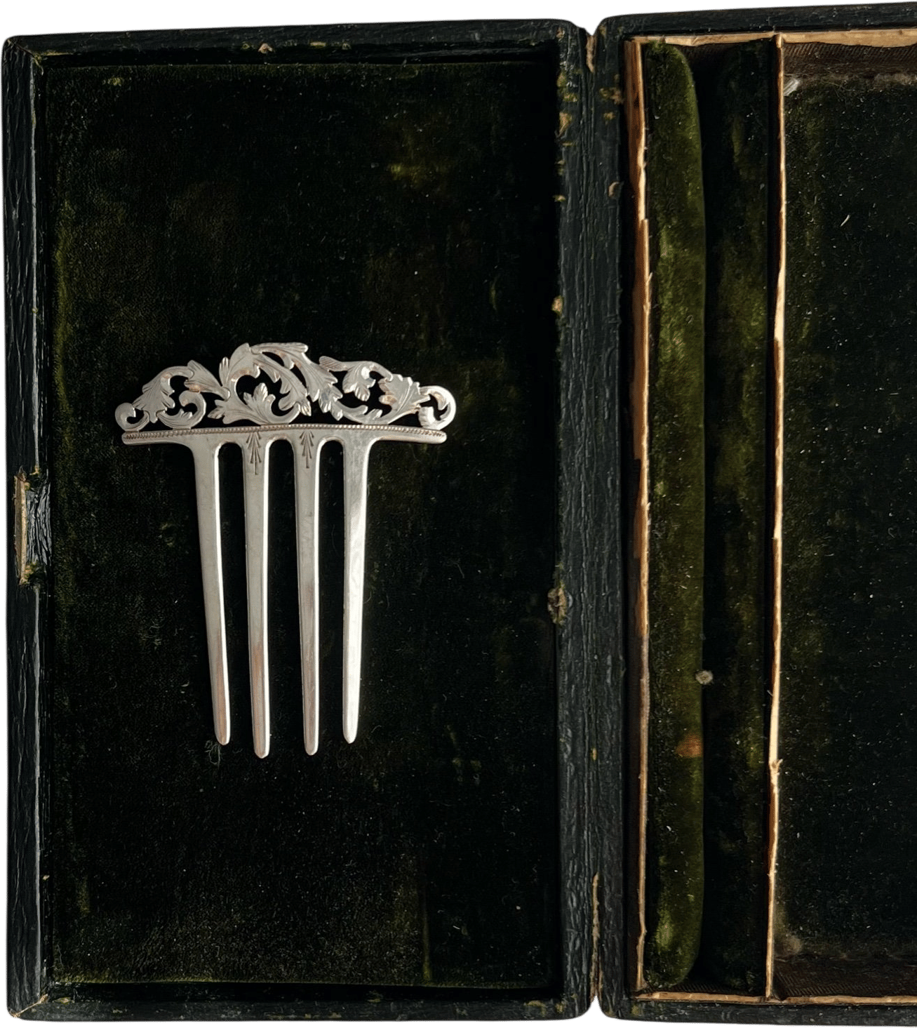 Vintage Sterling Silver Filigree Etched Leaf Hair Comb
