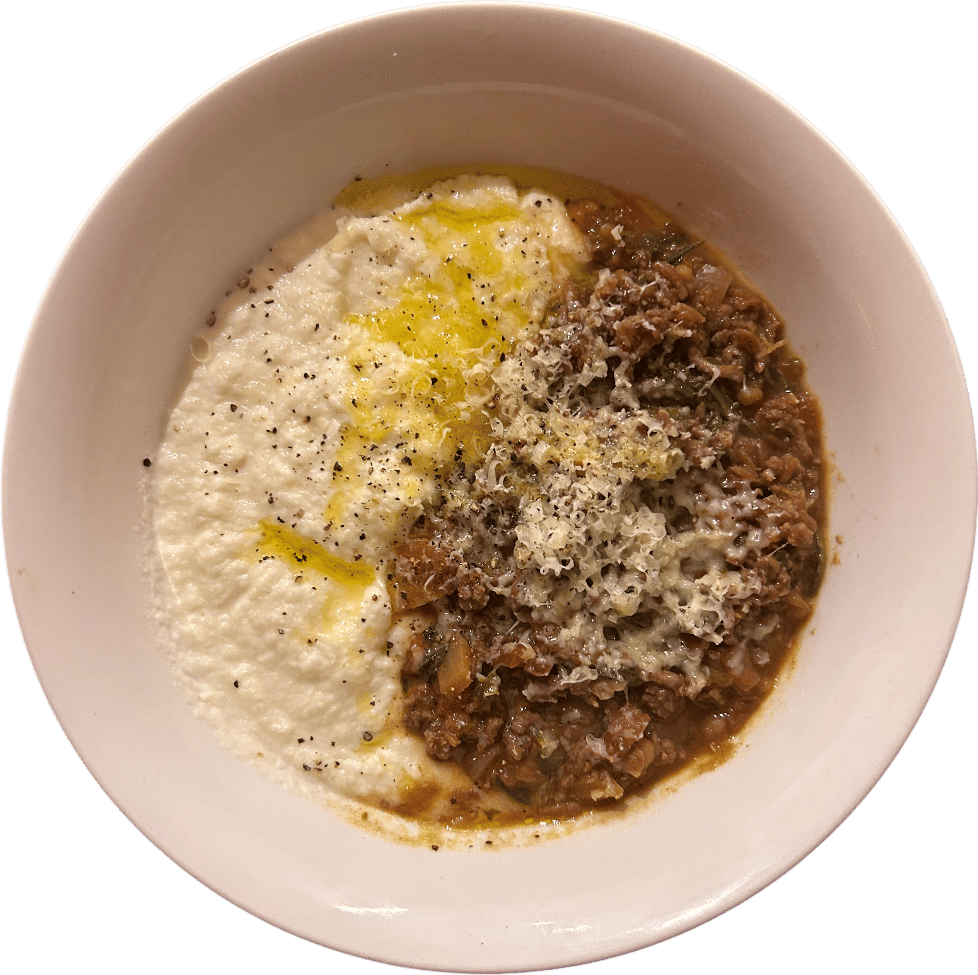 Beef & lentil bolognaise with cauliflower mash