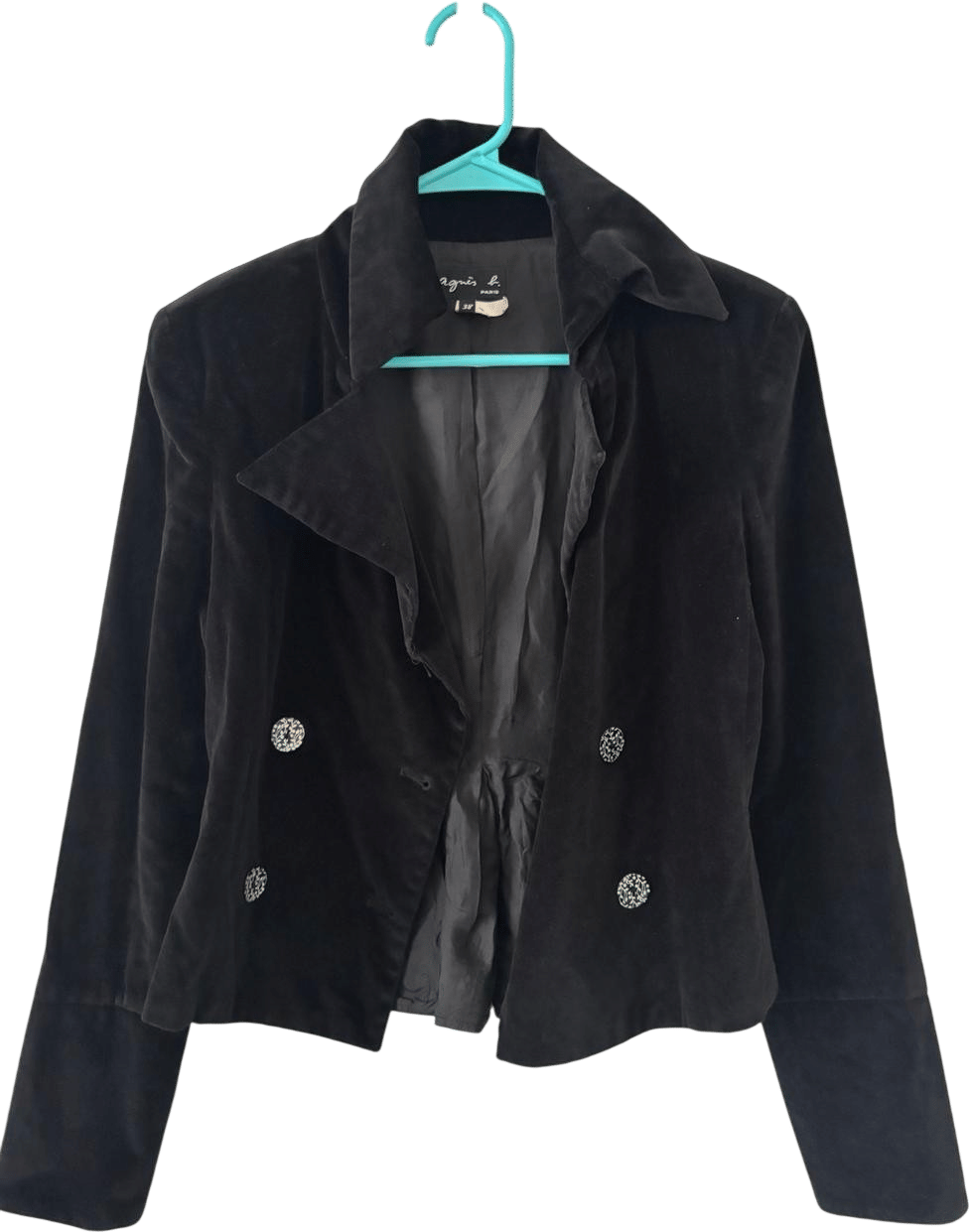 Agnès B. Black Velvet Cropped Blazer