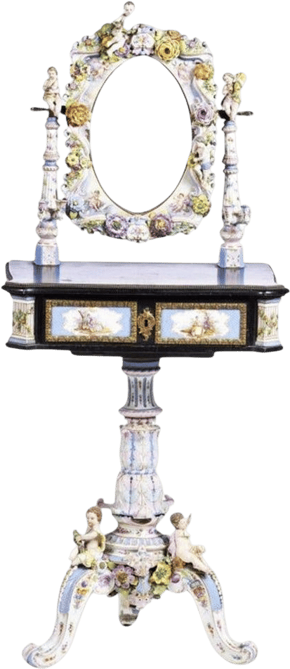 1890 German Toilet in Ebonized Wood and Dresden Porcelain 