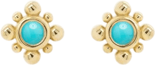14k Tiny Bead Turquoise Starburst Stud Earrings
