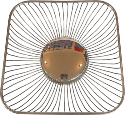 Vintage Silver Plate Wire Fruit Bowl Square Modern Basket