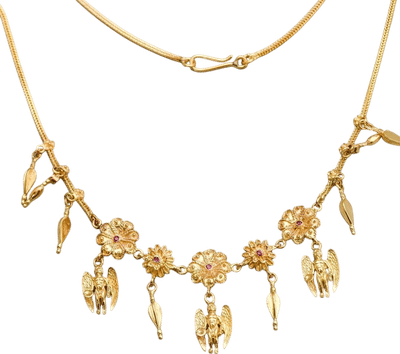 18ct Gold Antique Flower and Angel Motif Necklace