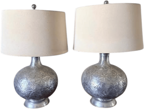 vintage pewter engraved lamps