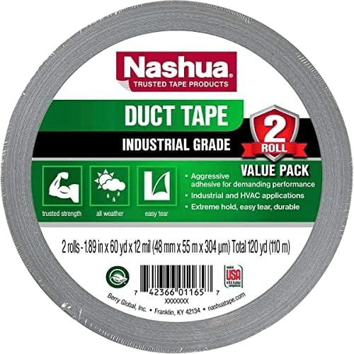 Nashua 398/SI260 398 Professional Grade Duct Tape, 27 lb. per inch Tensile Strength, 60 yd. Length x 2" Width, Silver