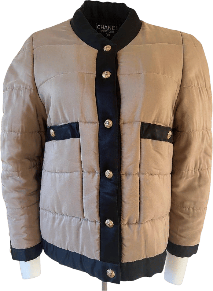 Vintage Chanel Black and Beige Puffer Silk Jacket (1990s)