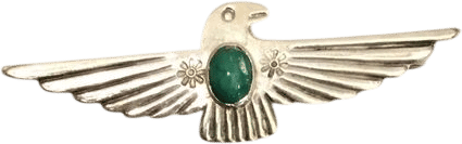Fred Harvey Era Navajo Sterling Silver Green Turquoise Thunderbird Pin