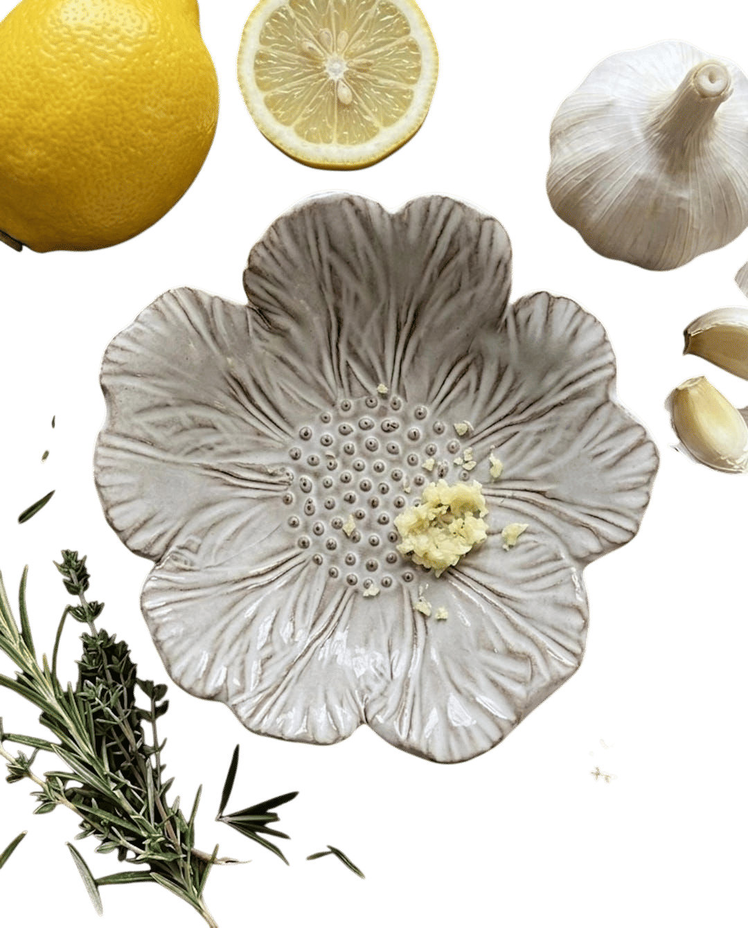 Ceramic Flower Garlic Grater and Dressing Bowl
