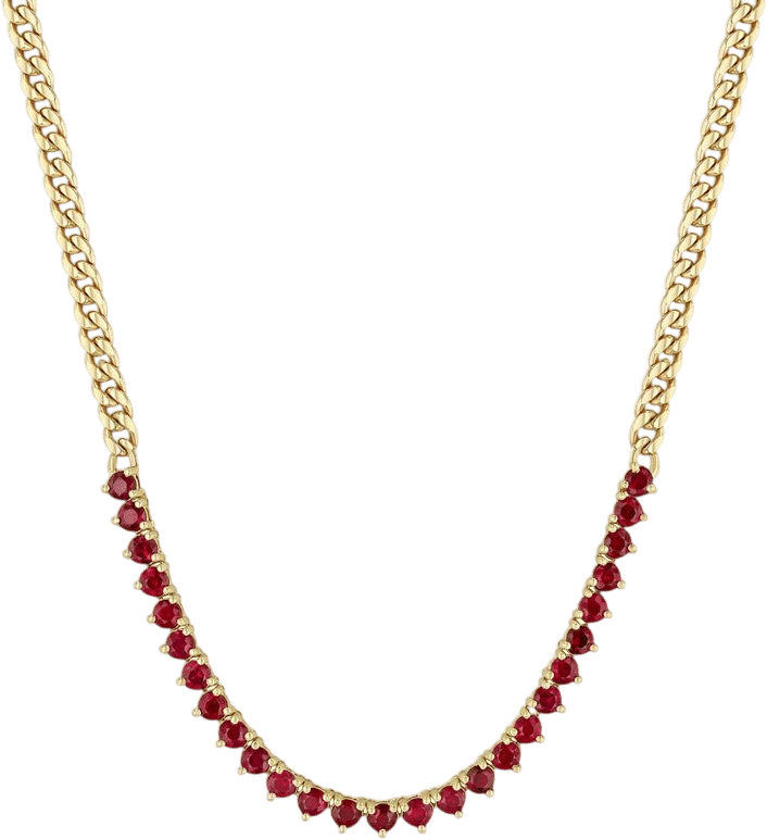 14k Ruby Tennis Segment Small Curb Chain Necklace