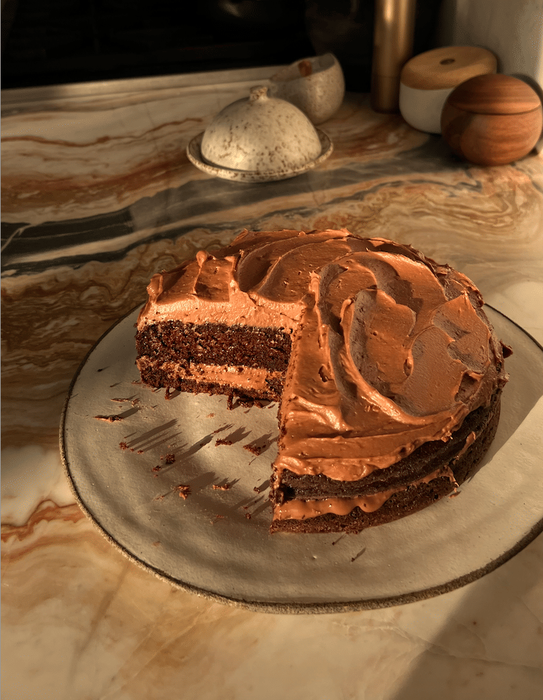 Chocolate Olive Oil Cake with Whipped Tahini Frosting
