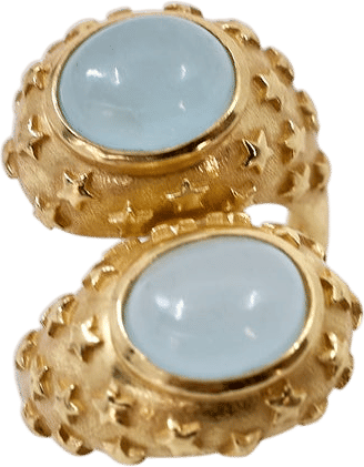 Aquamarine Dome Cabochon Gold Star Cocktail Ring
