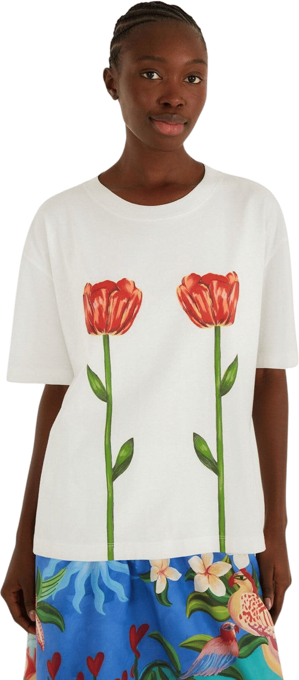 White Tropical Rose Organic Cotton T-Shirt