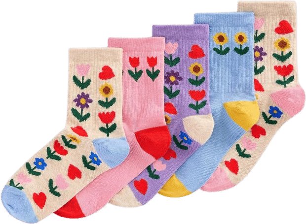 Girls Fun Trim Socks 5 Pack-Sunflower Garden