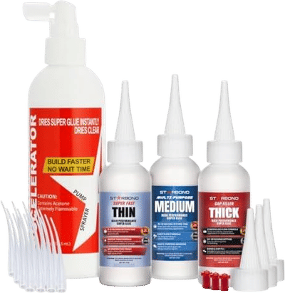 Starbond 2 oz Thin Medium Thick CA Glue with 8 oz Activator Bundle Premium Cyanoacrylate Super Glue, for Quick Fix, Woodworking, Woodturning, Hobby Models, 3D Printing