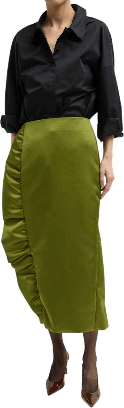 Tech Satin Side Ruffle Skirt