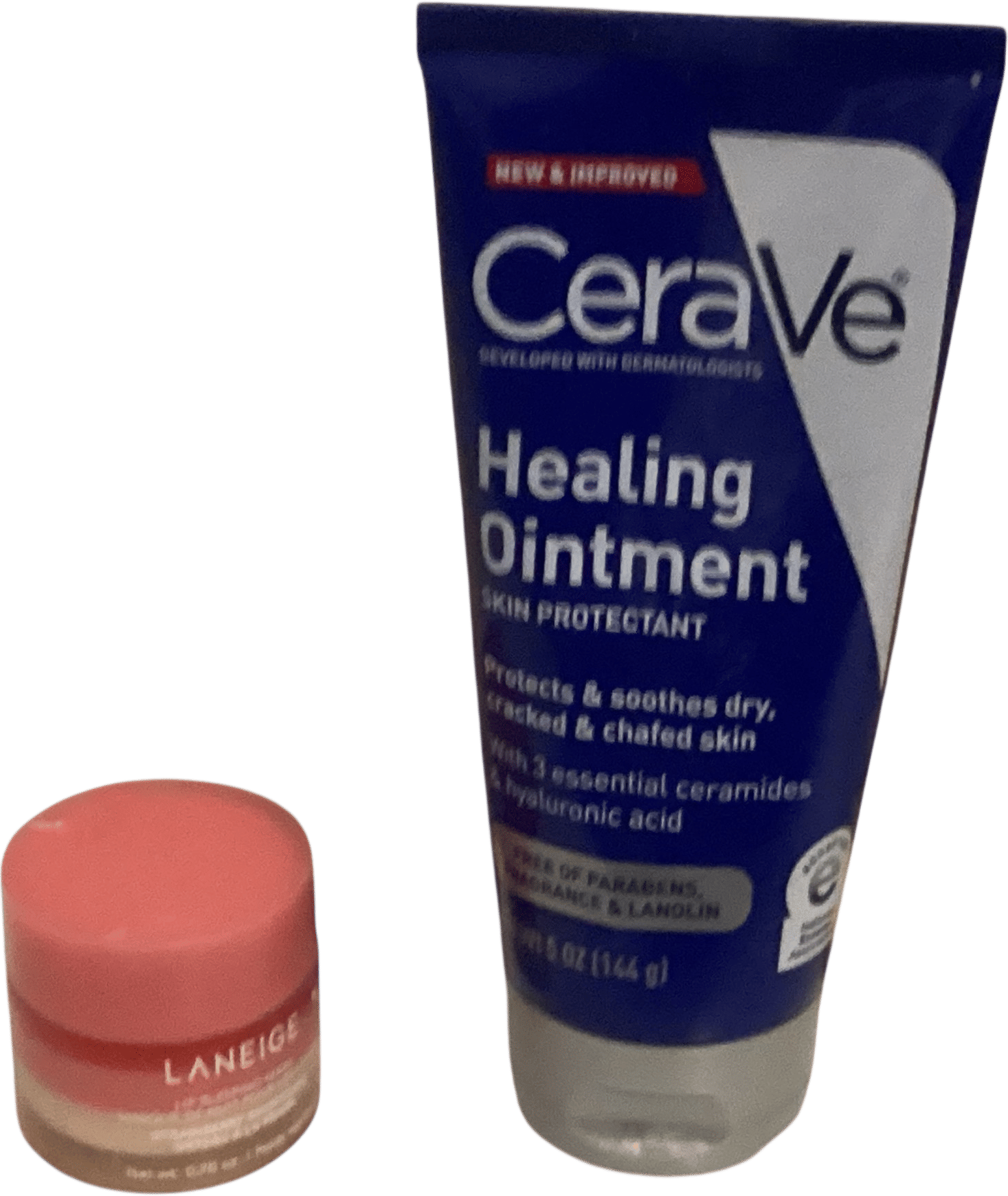 CeraVe healing ointment and Laneige lip sleeping mask
