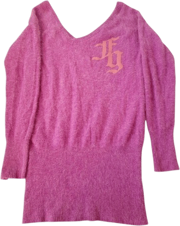 FAKE LONDON GENIUS Purple Angora Wool Jumper Pullover Sz M asymmetric collar